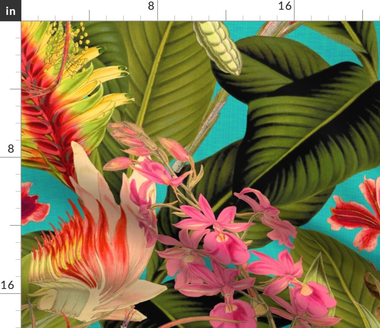 Tropical Hawaiian Floral Palm Leaves Jungle Island Faux Linen Summer Decor Tree Custom Printed Fabric by Spoonflower Various Fabrics by the Yard or Fat Quarter